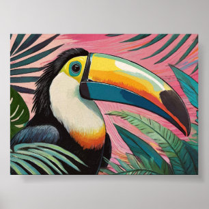 Toucan Oil Painting Pink Wall Art Poster