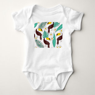 Toucan Orchid Vintag Palm Muster Baby Strampler