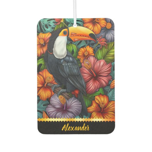 Toucan Papagei unter hellen tropischen Blume Autolufterfrischer (Vorderseite)