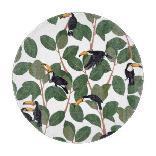 Toucan Parrot und Ficus: Vintage Eleganz. Schneidebrett