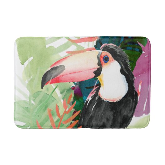 Toucan Portrait mit tropischen Blätter Badematte (Vorderseite)