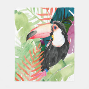 Toucan Portrait mit tropischen Blätter Fleecedecke
