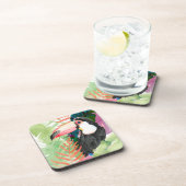 Toucan Portrait mit tropischen Blätter Getränkeuntersetzer (Rechte Seite)