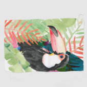 Toucan Portrait mit tropischen Blätter Golfhandtuch (Horizontal)