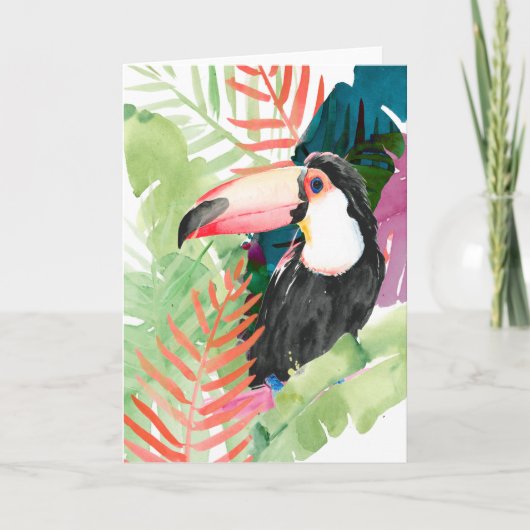 Toucan Portrait mit tropischen Blätter Karte (Vorderseite)
