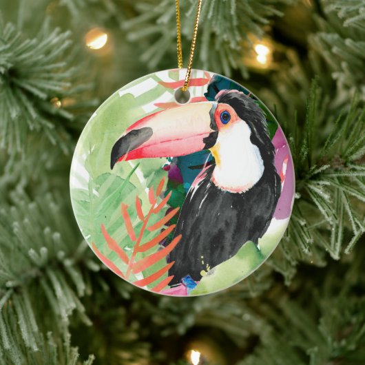 Toucan Portrait mit tropischen Blätter Keramik Ornament (Baum)
