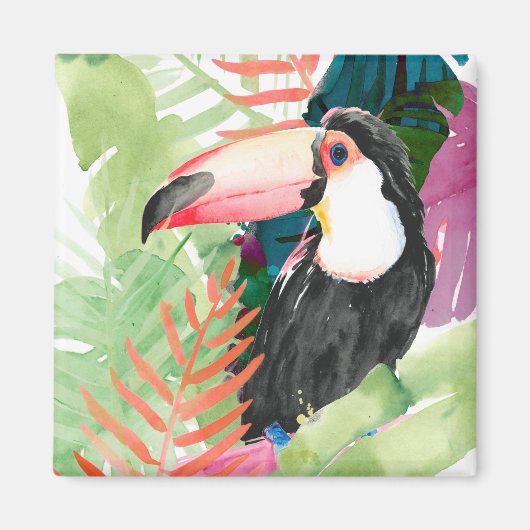 Toucan Portrait mit tropischen Blätter Magnet (Vorne)