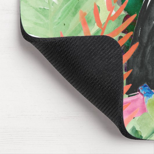 Toucan Portrait mit tropischen Blätter Mousepad (Ecke)