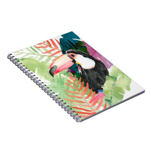Toucan Portrait mit tropischen Blätter Notizblock (Rechte Seite)