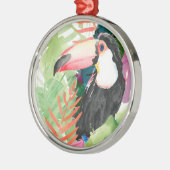 Toucan Portrait mit tropischen Blätter Ornament Aus Metall (Links)