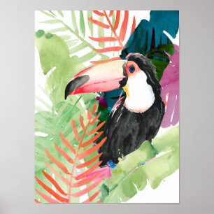 Toucan Portrait mit tropischen Blätter Poster