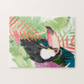 Toucan Portrait mit tropischen Blätter Puzzle (Horizontal)