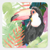 Toucan Portrait mit tropischen Blätter Quadratischer Aufkleber (Vorderseite)