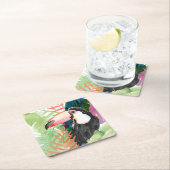 Toucan Portrait mit tropischen Blätter Rechteckiger Pappuntersetzer (Vor Ort)