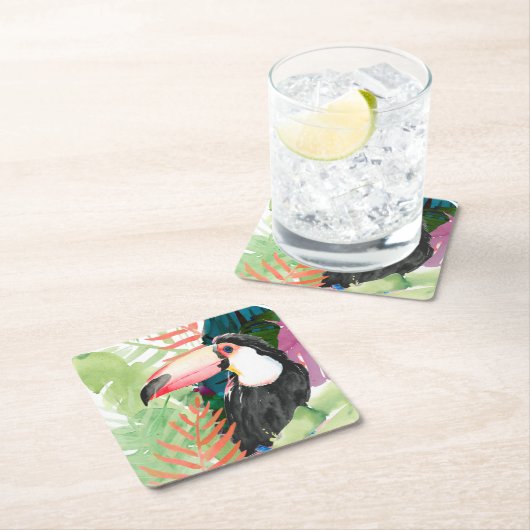 Toucan Portrait mit tropischen Blätter Rechteckiger Pappuntersetzer (Vor Ort)