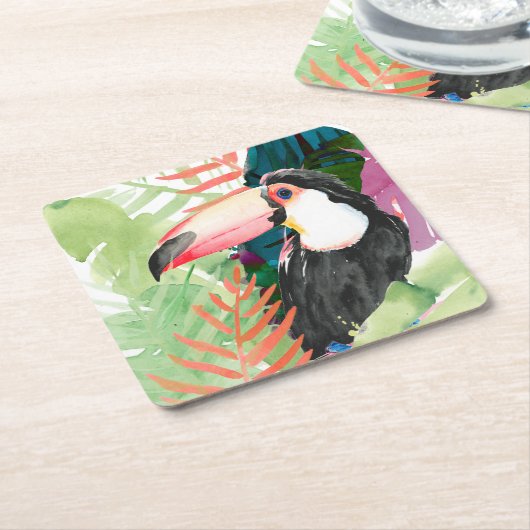 Toucan Portrait mit tropischen Blätter Rechteckiger Pappuntersetzer (angewinkelt)