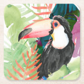 Toucan Portrait mit tropischen Blätter Rechteckiger Pappuntersetzer (Vorderseite)