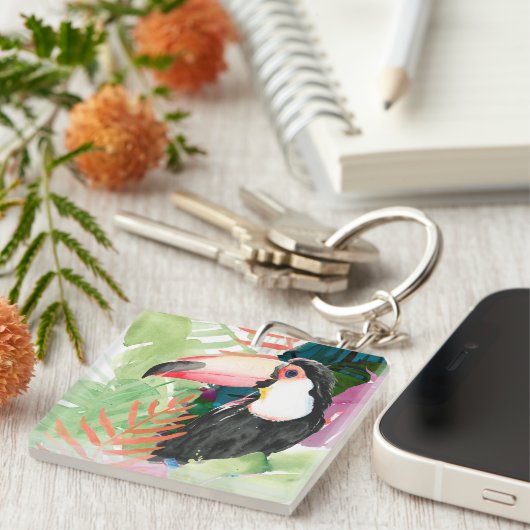 Toucan Portrait mit tropischen Blätter Schlüsselanhänger (Vorderseite rechts)