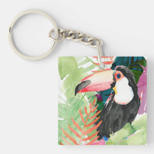 Toucan Portrait mit tropischen Blätter Schlüsselanhänger