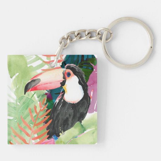 Toucan Portrait mit tropischen Blätter Schlüsselanhänger (Rückseite)