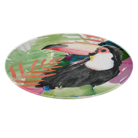 Toucan Portrait mit tropischen Blätter Schneidebrett (Ecke)