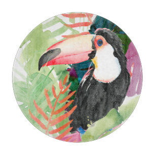 Toucan Portrait mit tropischen Blätter Schneidebrett