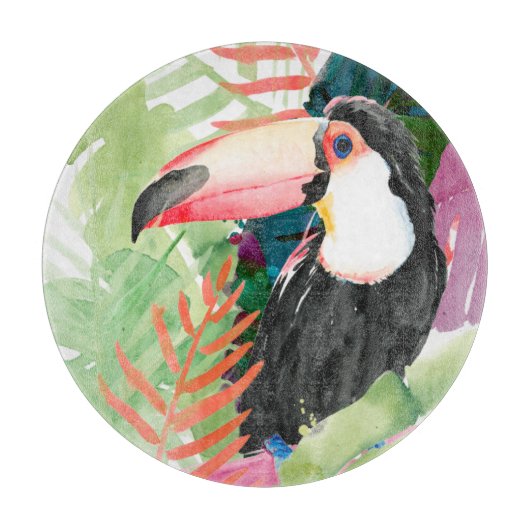 Toucan Portrait mit tropischen Blätter Schneidebrett (Vorderseite)