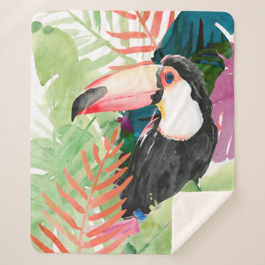 Toucan Portrait mit tropischen Blätter Sherpadecke (Vorderseite)