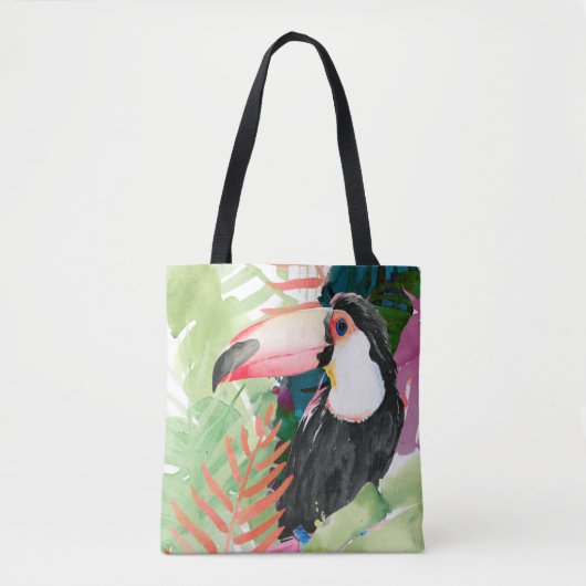 Toucan Portrait mit tropischen Blätter Tasche (Vorderseite)