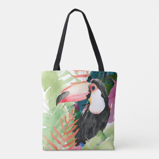 Toucan Portrait mit tropischen Blätter Tasche (Rückseite)