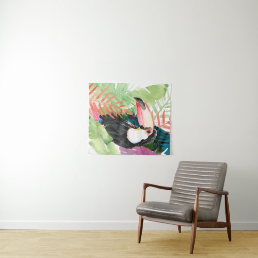 Toucan Portrait mit tropischen Blätter Wandteppich (Beispiel (Horizontal))