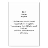 Toucan Tropical Bird Reading Flashcards für Erwach Tischnummer (Rückseite)