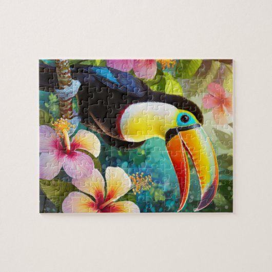 Toucan Tropical Bird und Hibiskus Blume Puzzle (Horizontal)