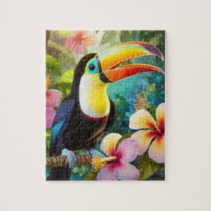 Toucan Tropical Bird und Hibiskus Blume Puzzle