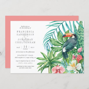 Toucan & Tropical Blätter Moderne Sommerhochzeit Einladung