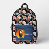 Toucan Tropical Floral and Coconut Bedruckter Rucksack (Vorderseite)