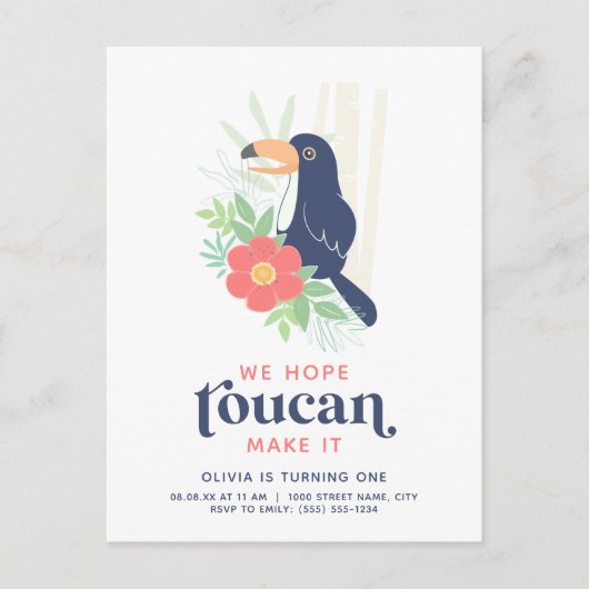 Toucan Tropical Palm Blätter Geburtstag Einladung Postkarte (Vorderseite)