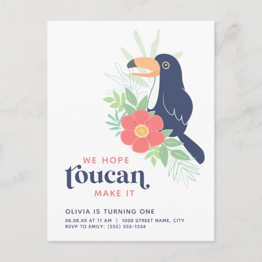 Toucan Tropical Palm Blätter Geburtstag Einladung Postkarte (Vorderseite)