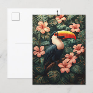 Toucan Tropical Pink Blume Malerei Postkarte