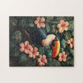 Toucan Tropical Pink Blume Malerei Puzzle (Horizontal)