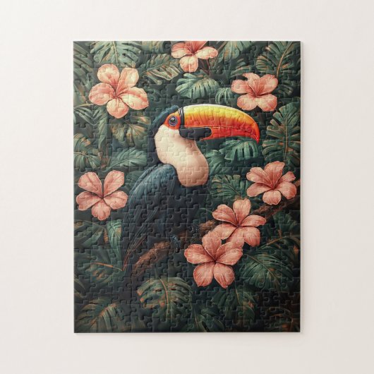 Toucan Tropical Pink Blume Malerei Puzzle (Vertikal)