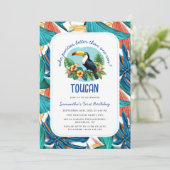 Toucan Tropical Vibranns Summers First Birthday Einladung (Stehend Vorderseite)
