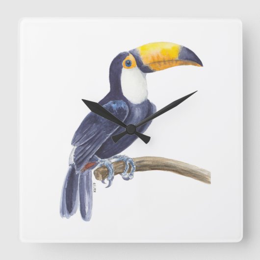 Toucan, tropischer Vogel Quadratische Wanduhr (Vorderseite)