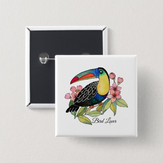 Toucan-Vogel mit Blume Button (Vorne & Hinten)