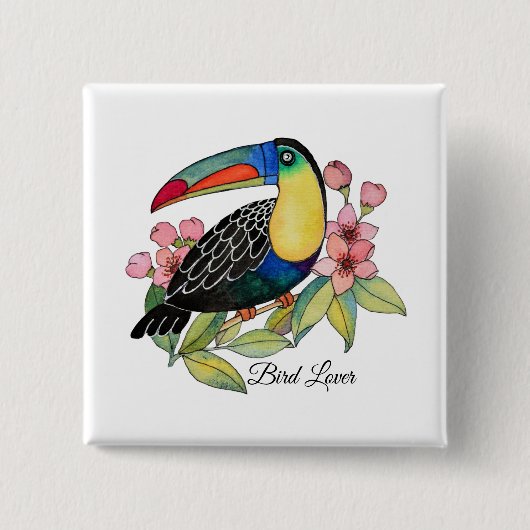Toucan-Vogel mit Blume Button (Vorderseite)