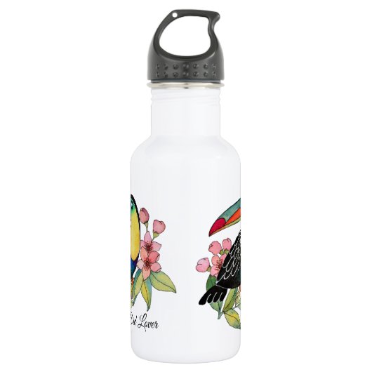 Toucan-Vogel mit Blume Edelstahlflasche (Vorderseite)