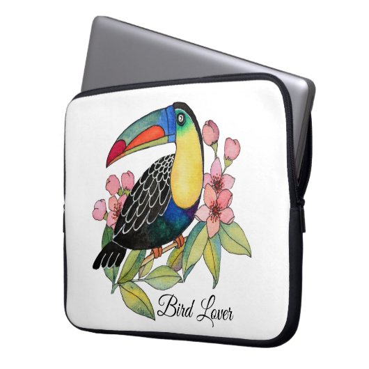 Toucan-Vogel mit Blume Laptopschutzhülle (Vorderseite Links)