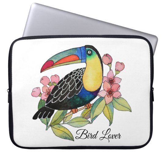 Toucan-Vogel mit Blume Laptopschutzhülle (Vorderseite)