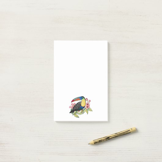 Toucan-Vogel mit Blume Post-it Klebezettel (Auf Schreibtisch)