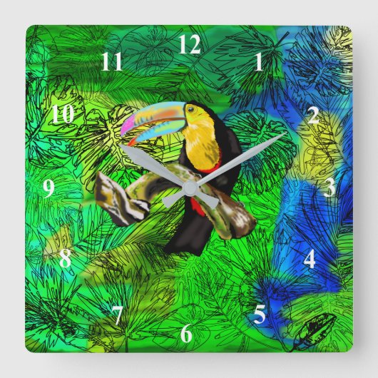 Toucan Wall Clock Toco Bird Quadratische Wanduhr (Vorderseite)
